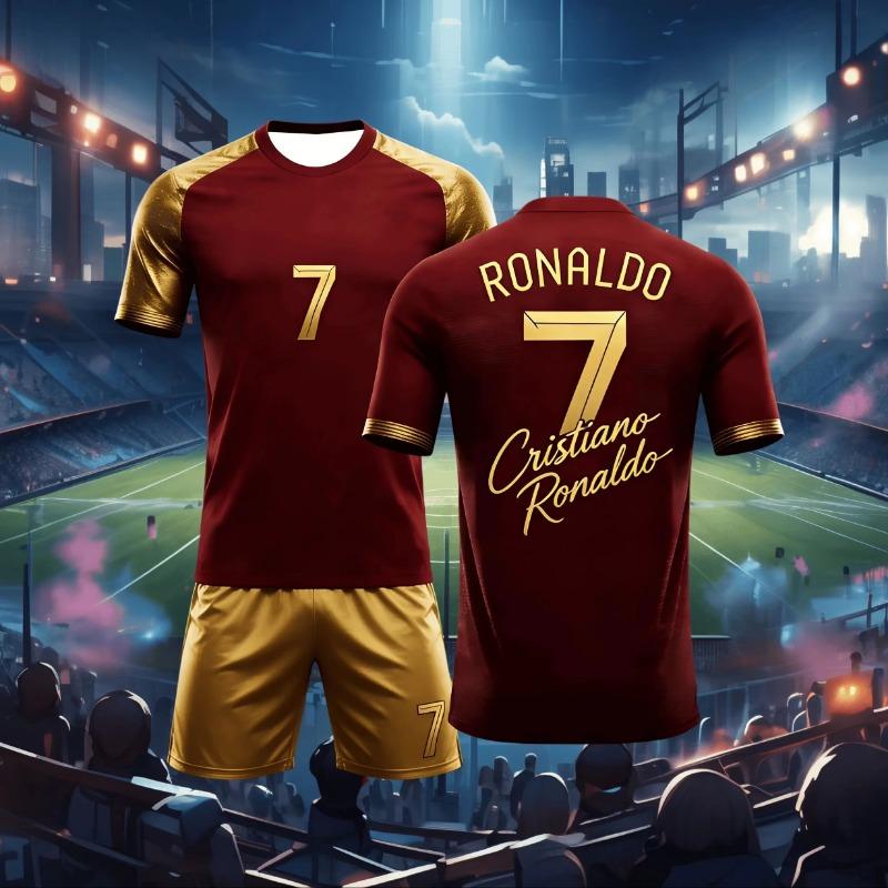 Cristiano Ronaldo No.7 Football Suit Set Match Training Uniform Short Sleeve Shorts Set Quick Drying Sportswear Gift kids