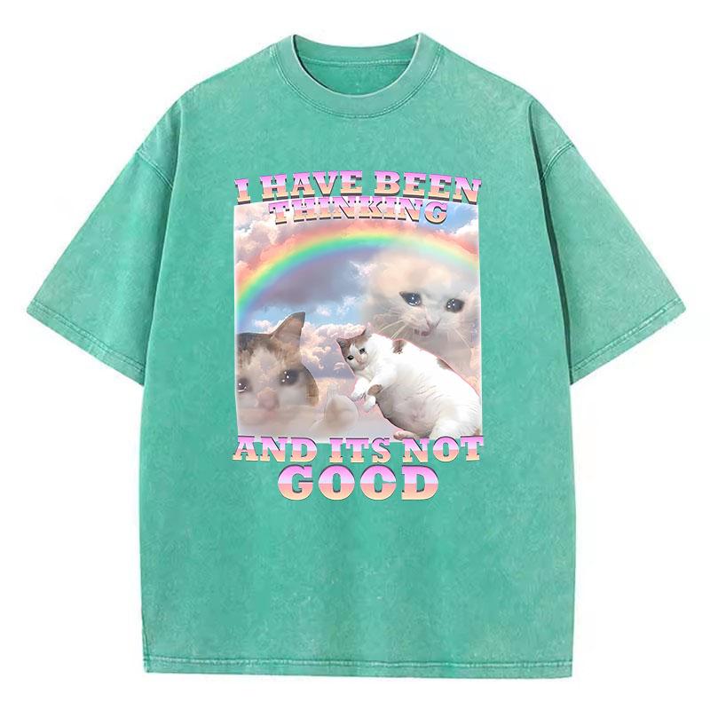 Funny Rainbow Cat Retro T Shirt Vintage Washed 100% Cotton T-Shirt Graphic Tee Casual Streetwear Spring Summer Fall Tee