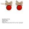 1 Pair Women Earrings Rhinestone Bow Red Faux Pearl Stud Earrings New Year Ear Studs Prom Dating Party Earrings New Year Gift