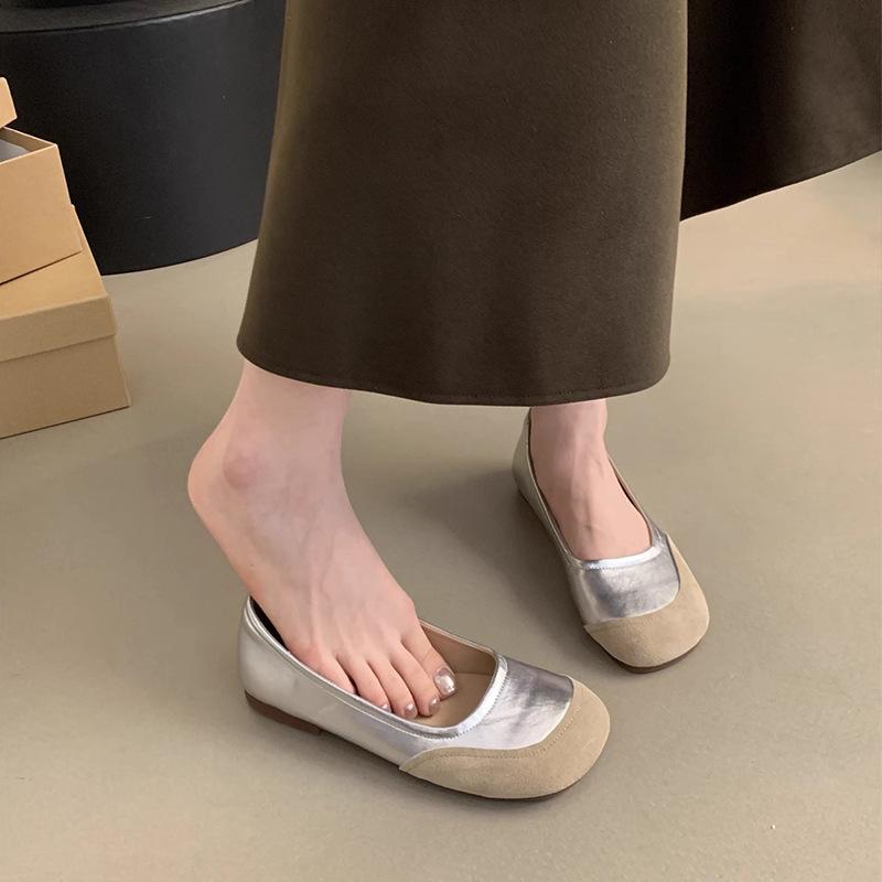 Retro Round Head Shallow Mouth Single Shoes Women's 2025 Spring New Soft-soled Evening Wind Flat Bottom One Pedal Casual Doudou Shoes