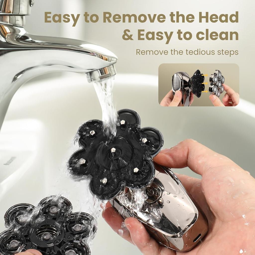 7D Head Shavers for Bald Men, Detachable Head Shaver LED Display Dry Wet Bald Razor, IPX7 Waterproof Electric Razor with Type-C Charge