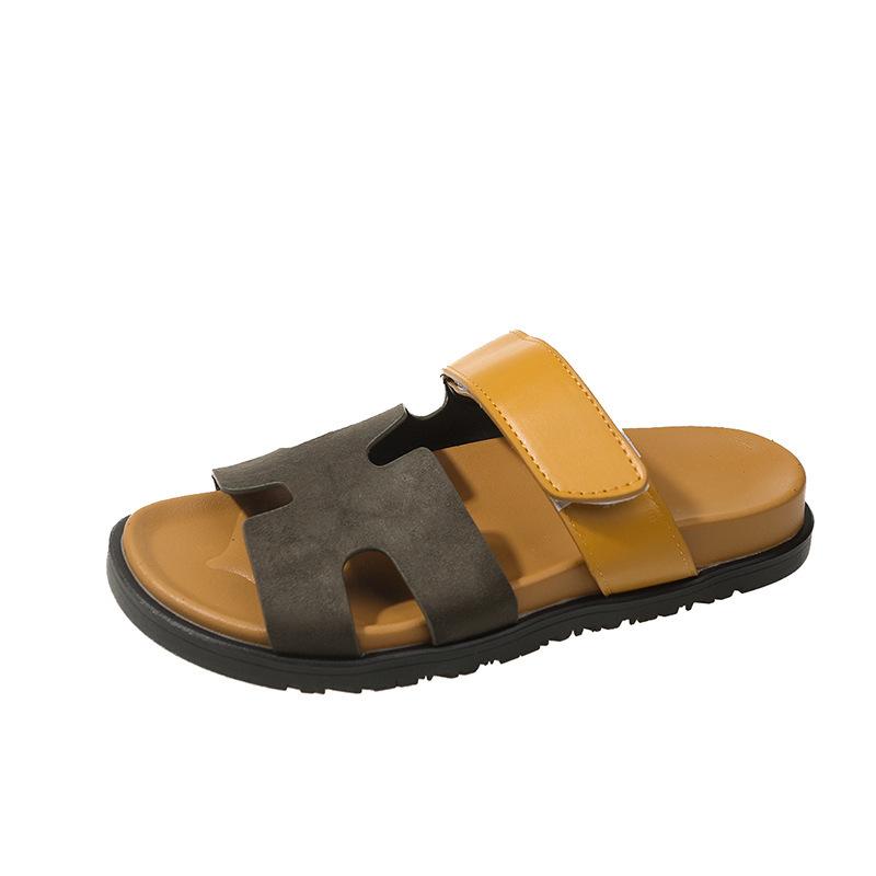 Classic large size slippers women's one-word color matching casual versatile thick-bottomed Velcro fashion beach cool slippers