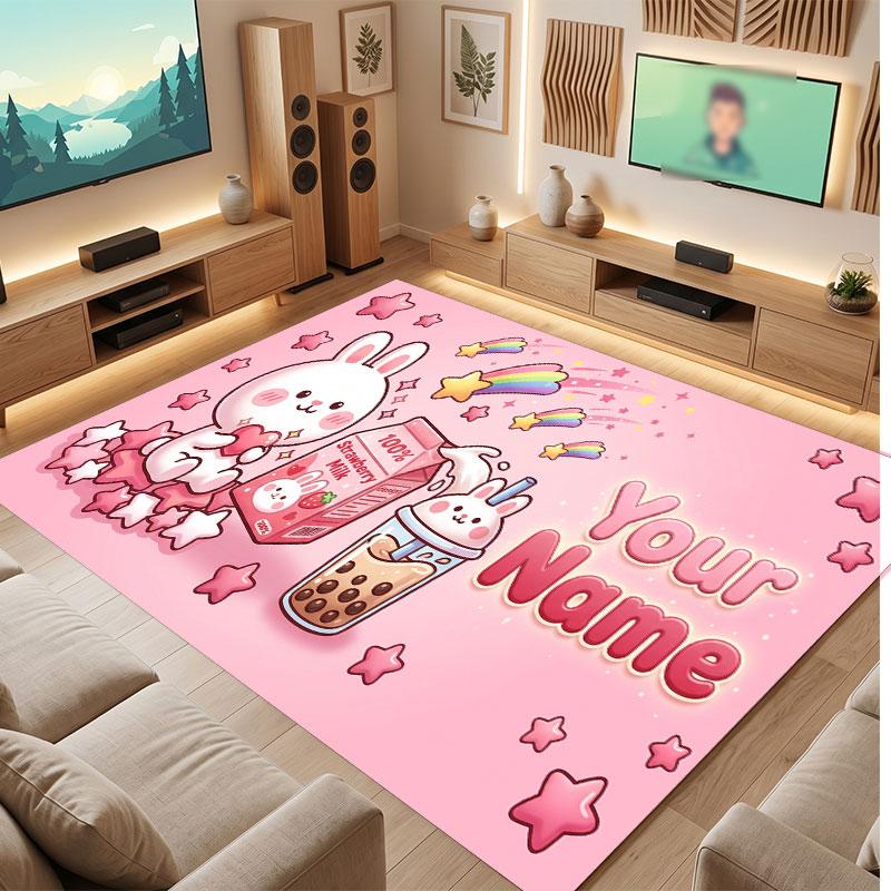 Cute Food Theme Crystal Velvet Floor Rug Personalized Custom Name Text Warm Carpet Home Decoration
