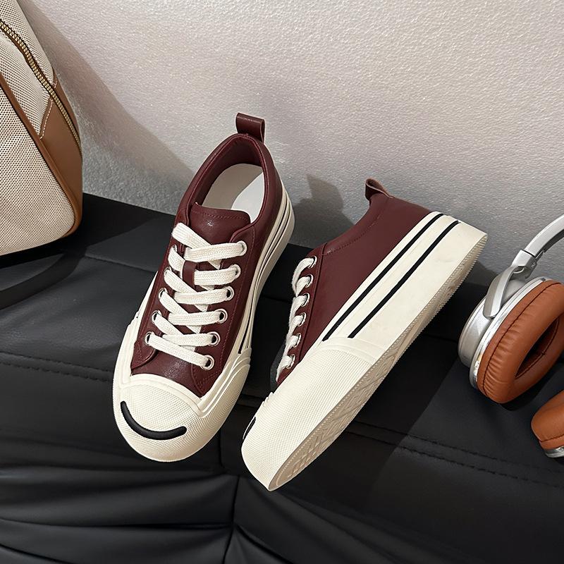 2025 new open smile inner height increase white shoes women's versatile platform casual shoes breathable college style sports women's shoes