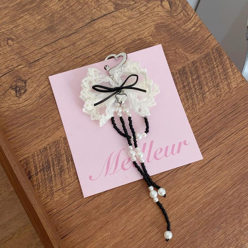 Ins Sweet Style Lace Bowknot Keychain Y2K Aesthetic Imitation Pearls Tassel Bow Keyring Exquisite  Bag Charms Key Pendant