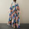DIMANAF Plus Size 2025 Women Summer Short Sleeve Dress Basic Casual Loose Vintage Printing Long Dress New