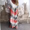 Summer New European And American Style Women'S Clothing Casual Loose Short-Sleeved V-Neck Split Fork Gradual Change Tie-Dye Long Dress