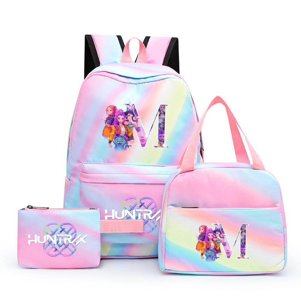 

3Pcs/set Anime Cartoon 26 English Letter Printed Backpack with Lunch Bag Pengcil Case for Teenager Girl Boy Bookbag Large Capacity Travel Bag