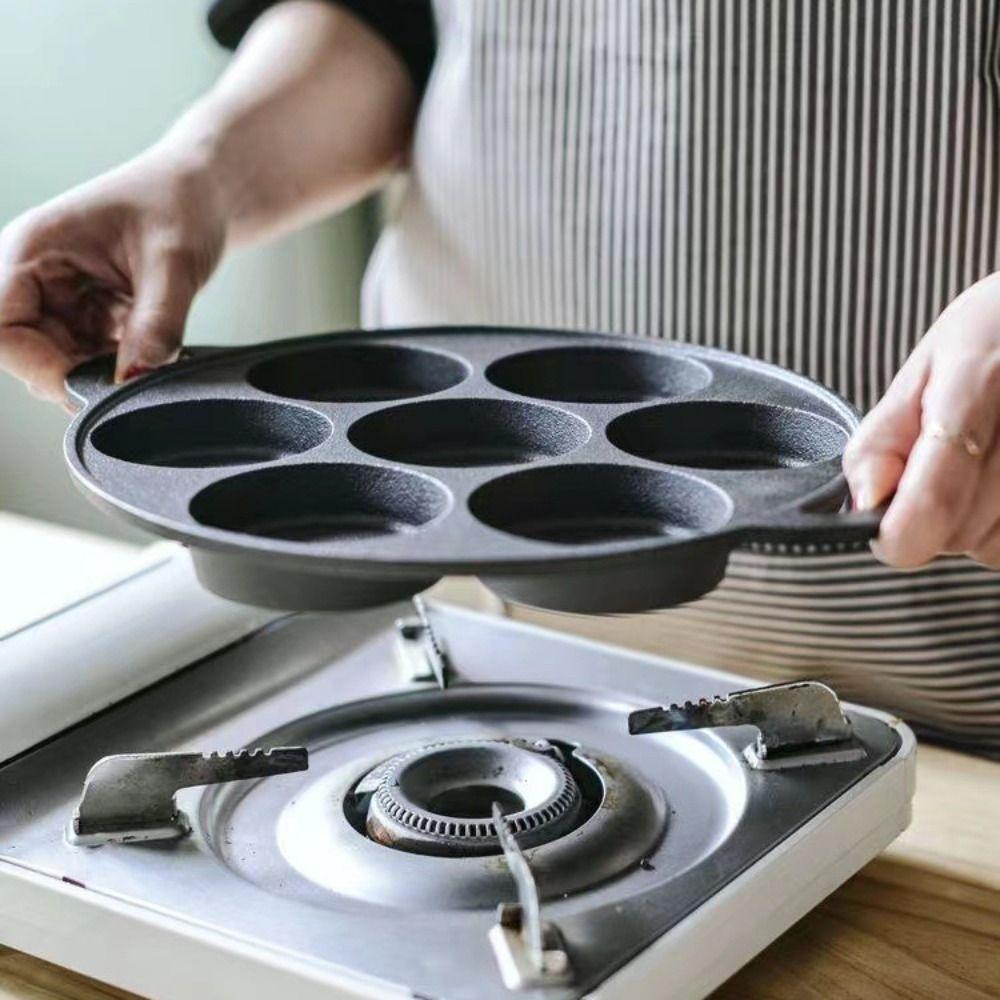 Cast Iron 7 Hole Omelette Pan Efficient Kitchen Frying Pan Multipurpose Fried Eggs Pot  Pancake