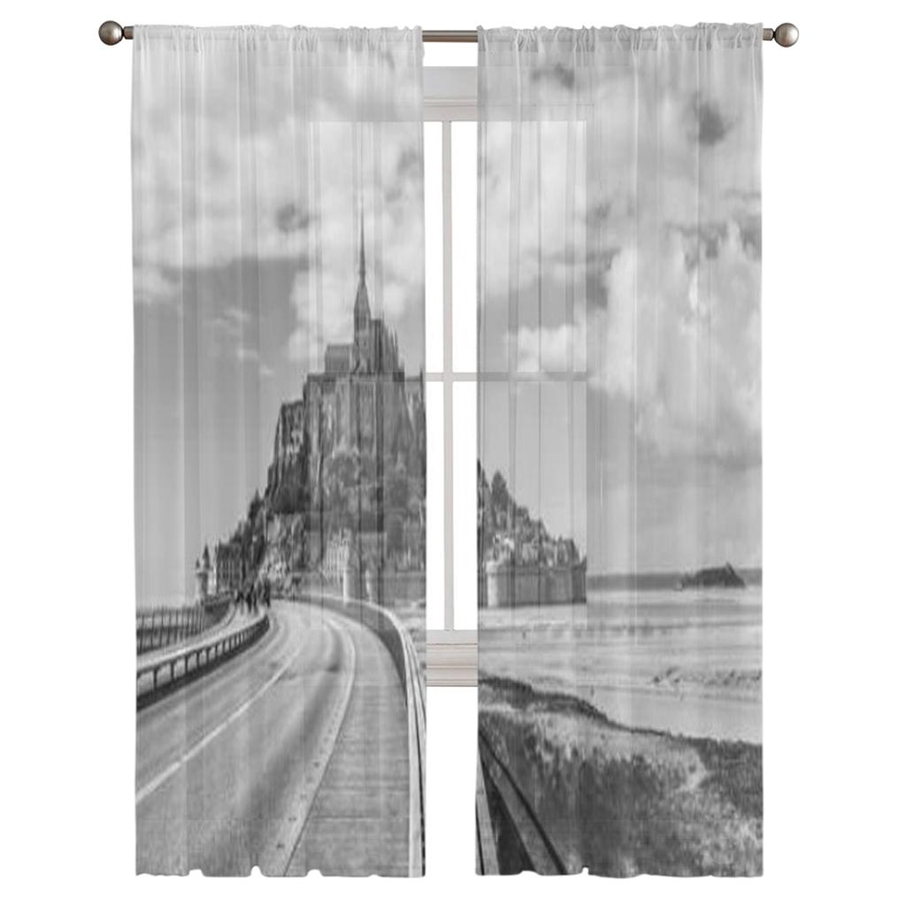 Mont Saint Michel Cathedral On The Island Normandy Northern France Europe Tulle Sheer Curtains Living Room Voile Organza Curtain