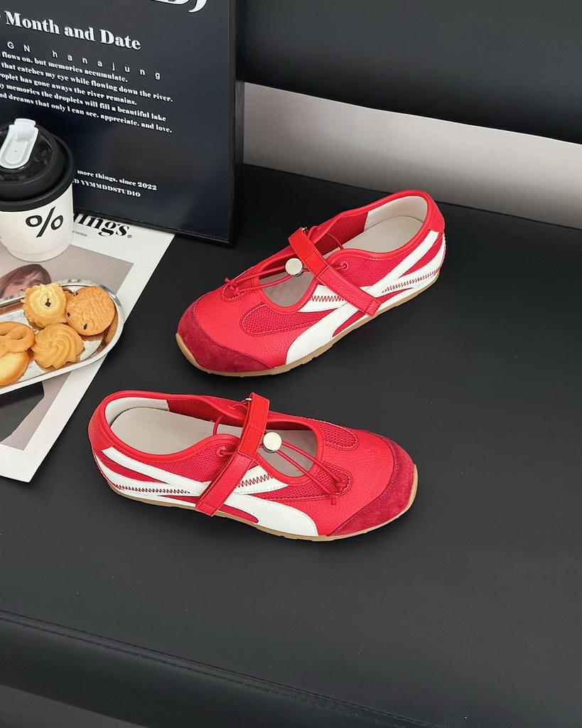 [Luo Fansen] Retro Red Mary Jane Shoes Women's 2025 New Thin Low Casual Sports Ballet Shoes Single Shoes