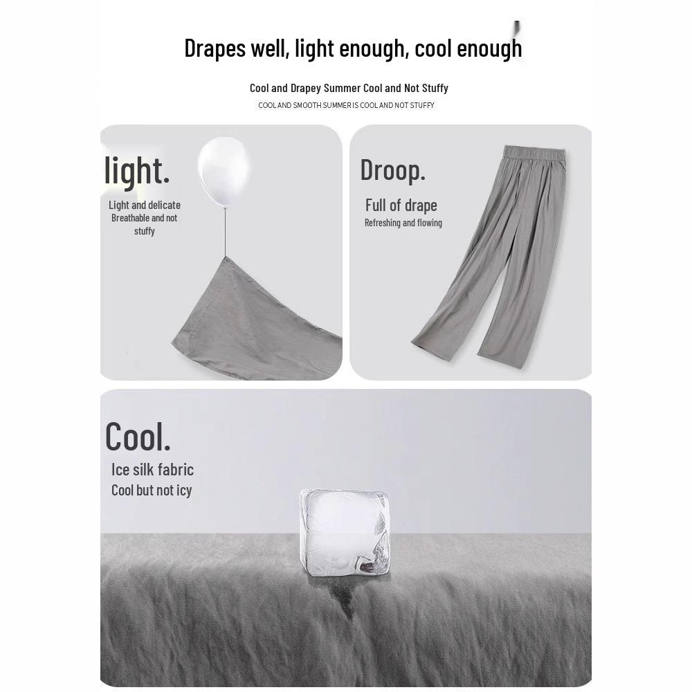 Ice Silk Women's High Waist Wide Leg Summer Pants - Slimming, Drapey, Casual, Cool, Sun-Protective.