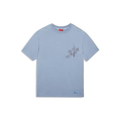 X Forbidden City Baoyun Building Co-Branded Round Neck Casual Short-Sleeved T-Shirt Unisex Tops Blue AHSQ669-2