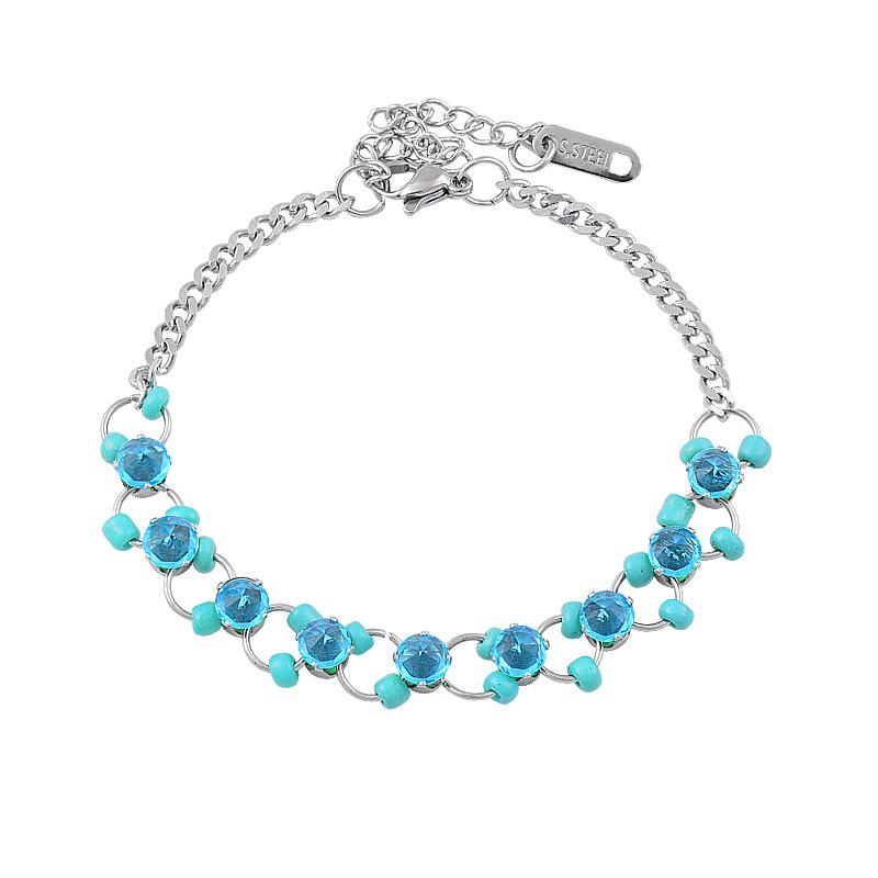 Titanium Titanium Steel Blue Rice Beadsloga Clavicle Chain