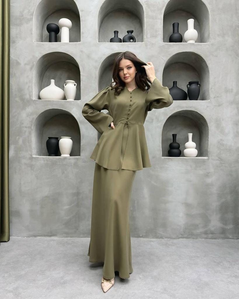 Women's 2026 Autumn Two-Piece Set: Elegant Solid Cardigan & Socialite Dress