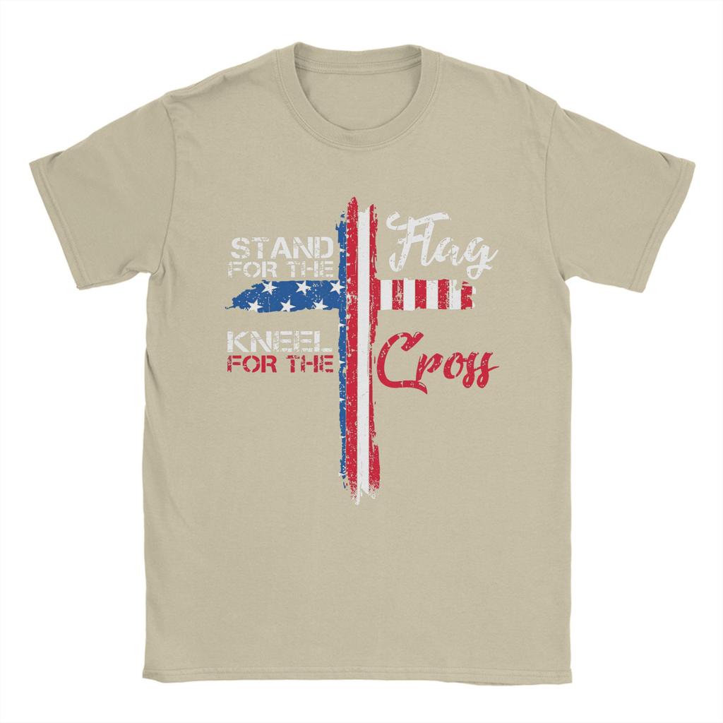 Stand For The Flag I Kneel For The Cross T-Shirt Summer  Cotton T-Shirts For Men Hip Hop Casual Tshirt Short Sleeve Clothing