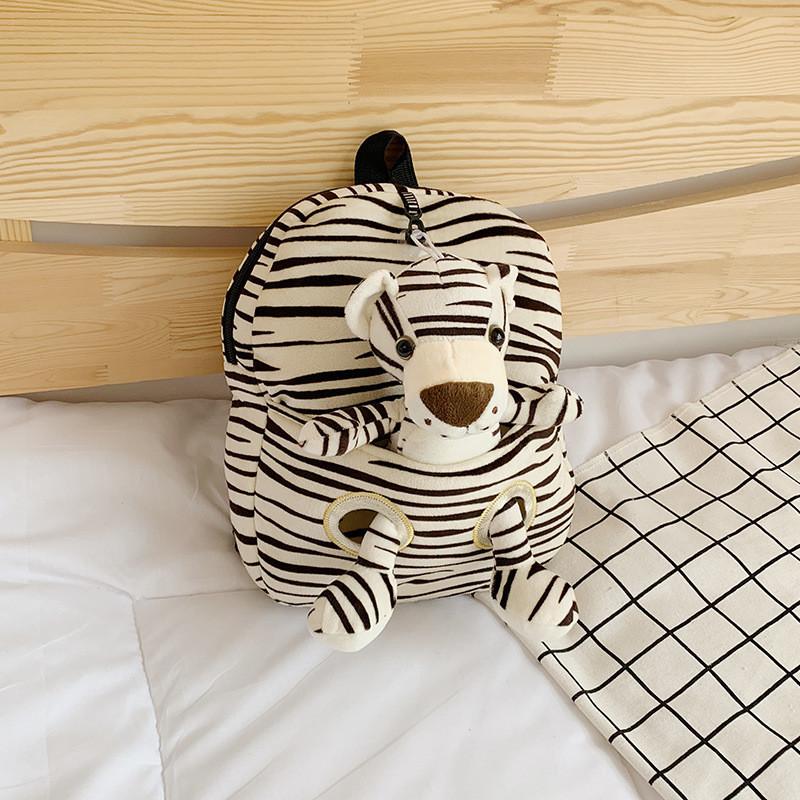 Lion Tiger Zebra Giraffe Flamingo Print Children Plush Backpack Doll Detachable
