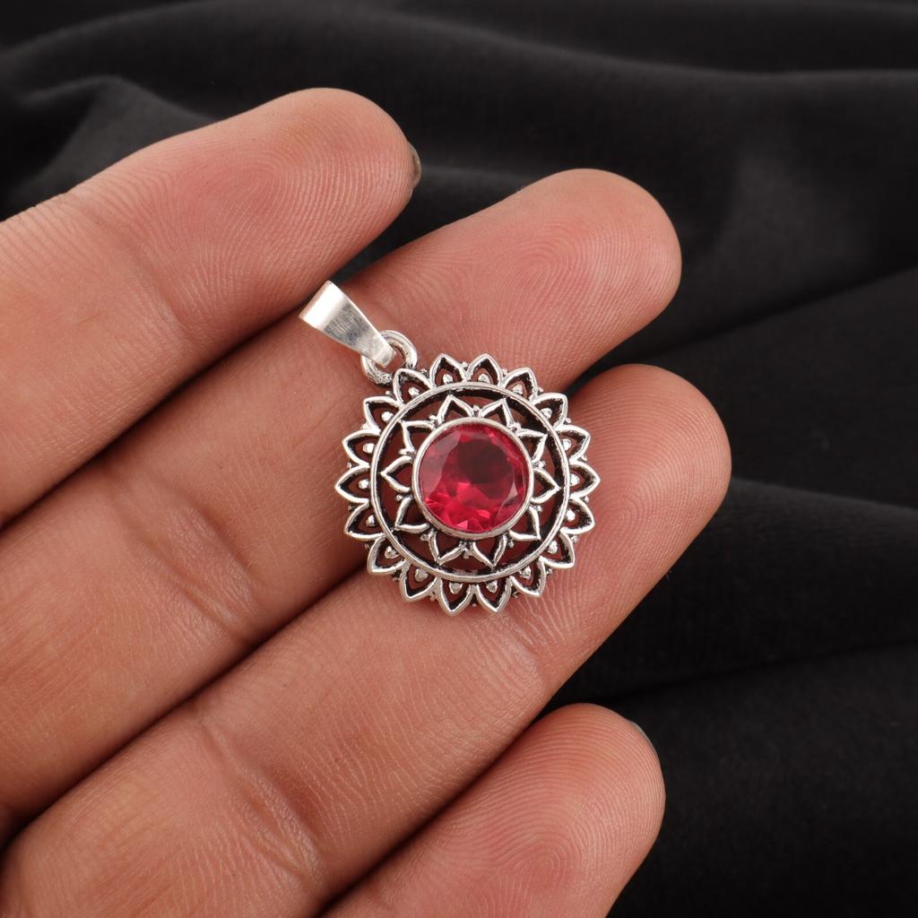 Pink Rubellite Gemstone 925 Sterling Silver Jewelry Handmade Women Pendant 1.14" CP-30-12