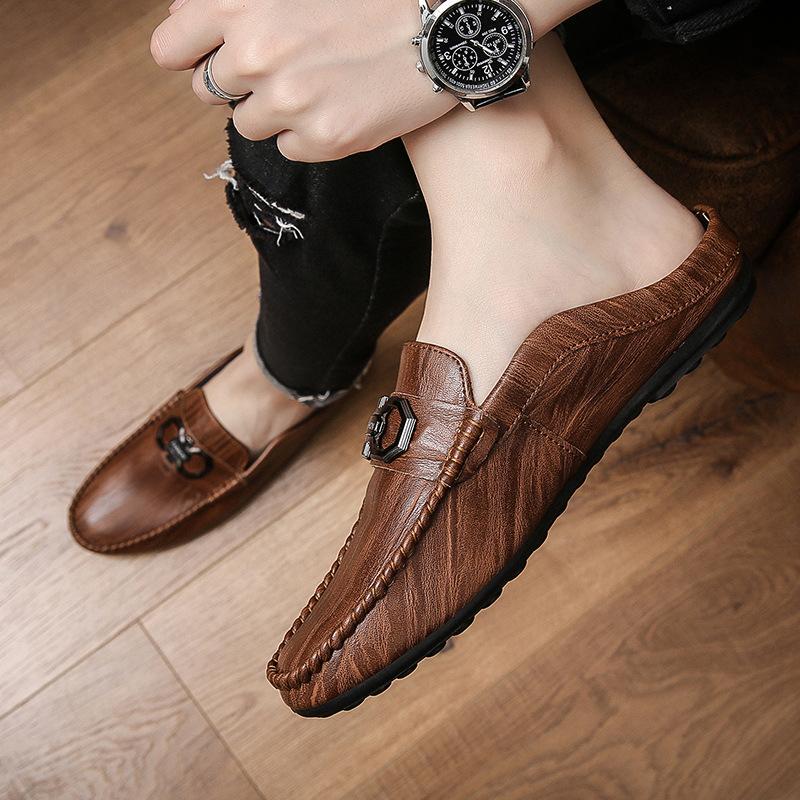 2025 Summer Men's Closed-Toe Slip-On Loafers Backless Moccasin Shoes Comfortable Breathable Casual Slide Sandals for Lazy Style