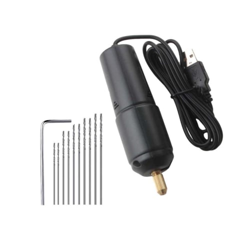 Electric Pin Vise, Micro Drill, USB Powered, Portable, Handy Electric Tool for Plastic Model Making, Resin, and DIY (Set of 10)