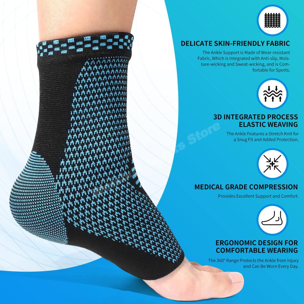 Sport Ankle Brace Support Sleeve Compression Socks Stabilizer Wrap Heel Reinforcement for Plantar Fasciitis 1-2Pcs