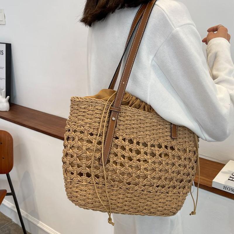 Summer Woven Straw Bucket Bag for Women Travel Beach Bags Armpit Bags Bohemia Knitted Shopping Totes