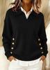 2025 Women's Loose Fit Long Sleeve Casual Lapel Pullover Sweater