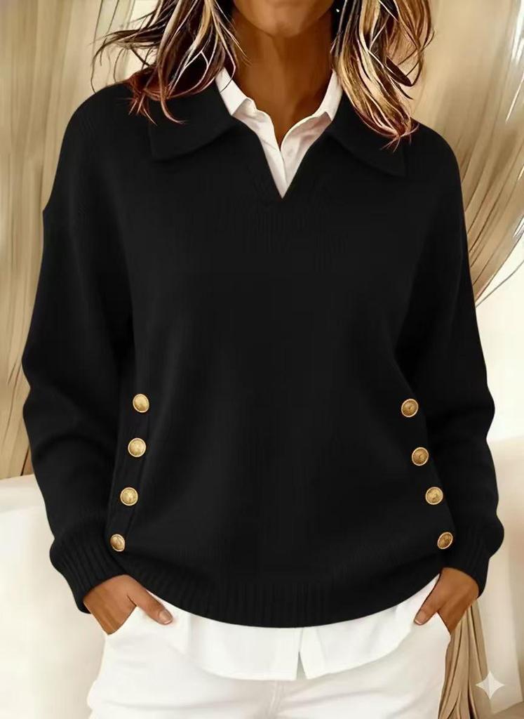 2025 Women's Loose Fit Long Sleeve Casual Lapel Pullover Sweater