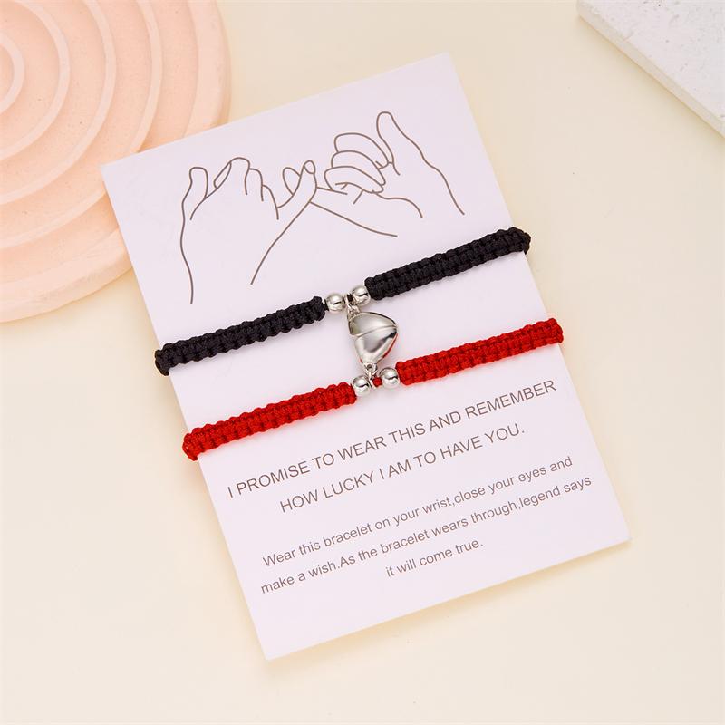 Magnet Bracelet Magnetic Bracelet Set for Couple Red Black Braided Rope Bracelet Adjustable Friendship Jewelry Accessories