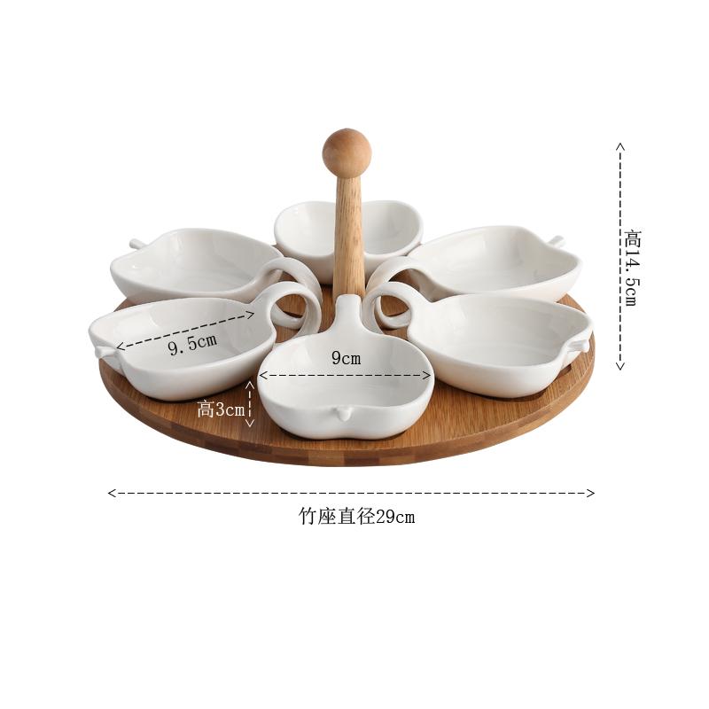 

Главная Керамика Тарелка для сухофруктов Белое яблоко/в форме сердца/маленькая рыбка Пять сеток Чаша для закусок Вращающееся деревянное основание