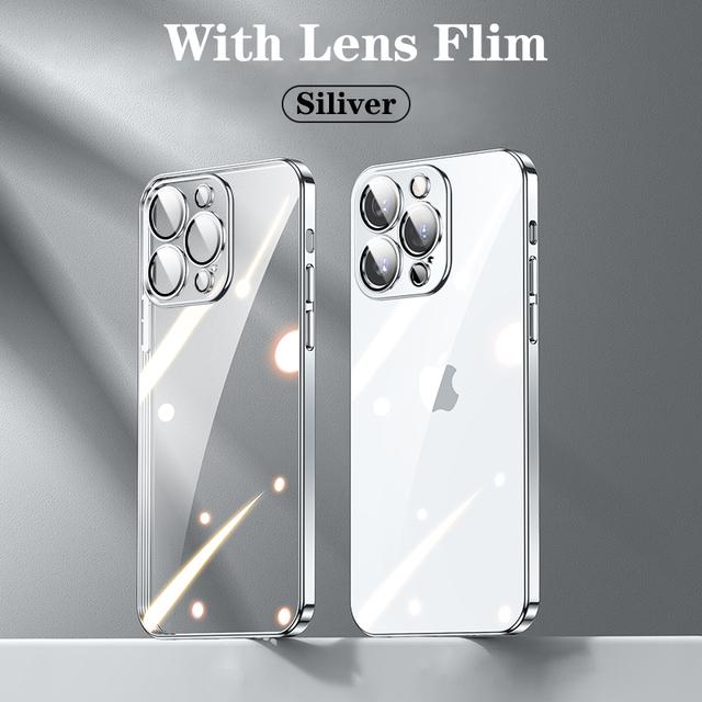 Official Plating Ultra Thin Clear Case For Iphone 14 13 12 11 Pro Max Mini Xs X Xr 7 8 Plus Camera Protector Hd Glass Flim Cover