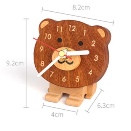 Korean Cartoon Bear Decorative Table Clock Creative Solid Wood Ornaments Clock Bedroom Office Desk Decoration Quartz Watch