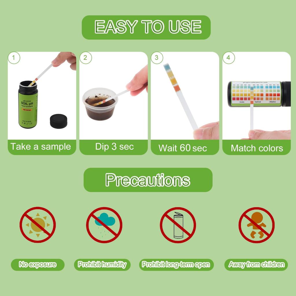 Smgda Soil pH Test 100 Compatible with Litmus for Indoor and Outdoor Soil pH Measurement Kit Papers, Sheets, 3.5-9 Papers, Use,