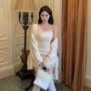 Real Shot of Early Spring Pure and Desirable Style, Gentle Temperament, Slim-Fit Lace Camisole Dress + Knitted Cardigan Fashion Set for Women