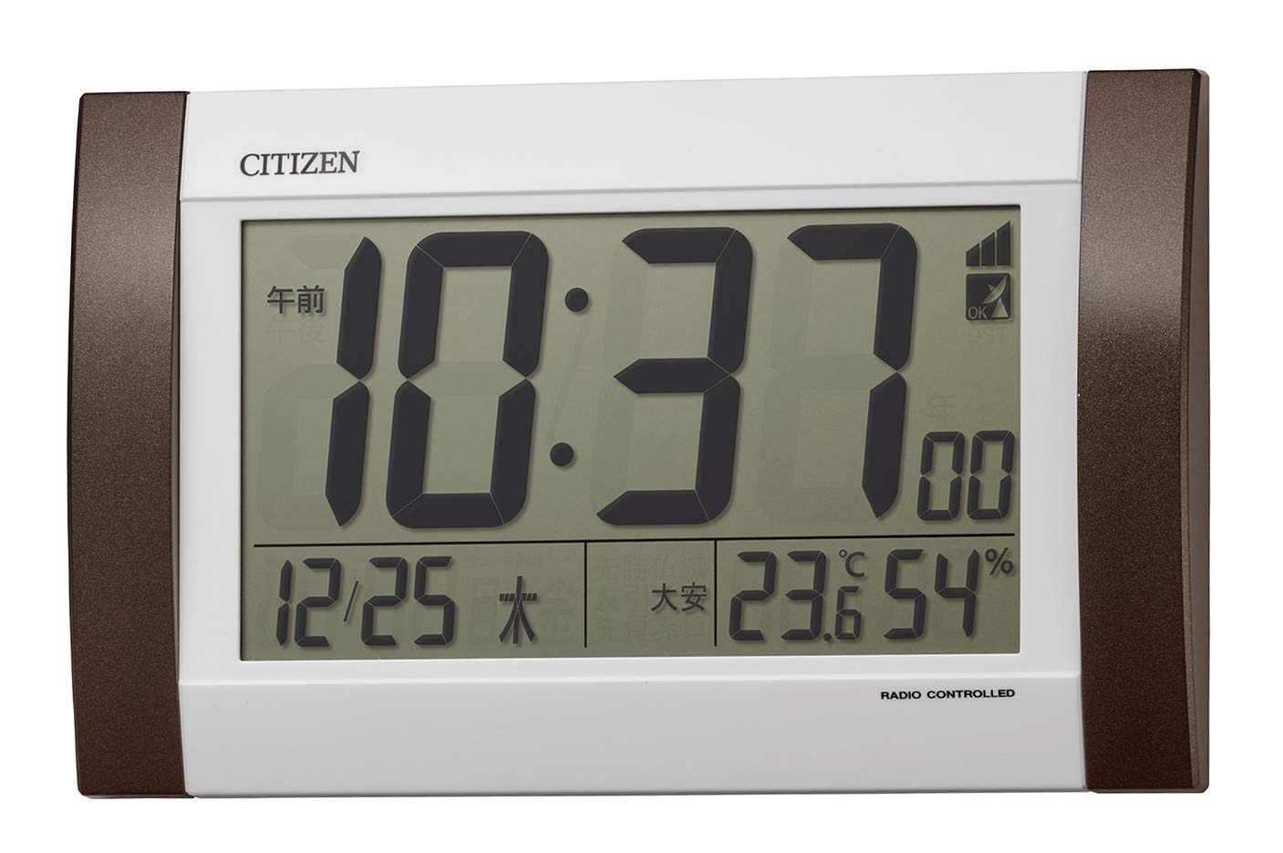 

RHYTHM Citizen R188 Digital Wall Alarm Wall Temperature and Humidity x x CITIZEN Radio-Controlled Clock, Clock, Clock, Calendar, Display, Brown, 24.0