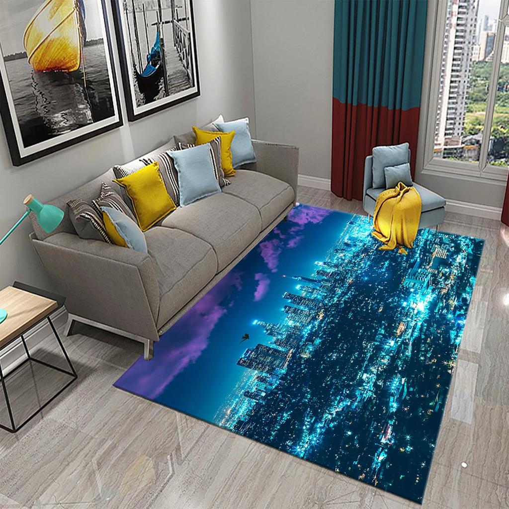 Visual Art Carpet Blue Ocean Castle Print Rug Creative Design Rectangle Area Rugs Yoga Mats Flat Mat Living Room Decor Door Mat