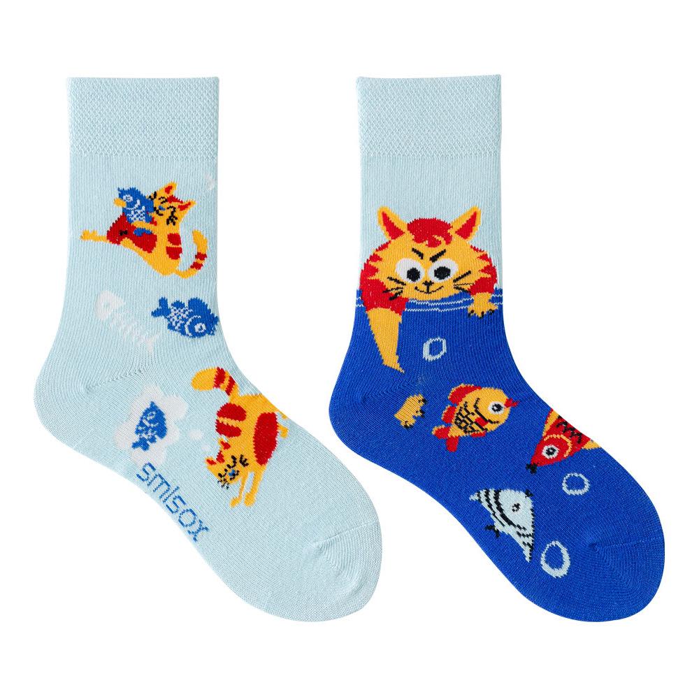 Children's Asymmetrical Cartoon Mid-Calf Socks - Colorful Parent-Child Style, Trendy Fashion for Kids