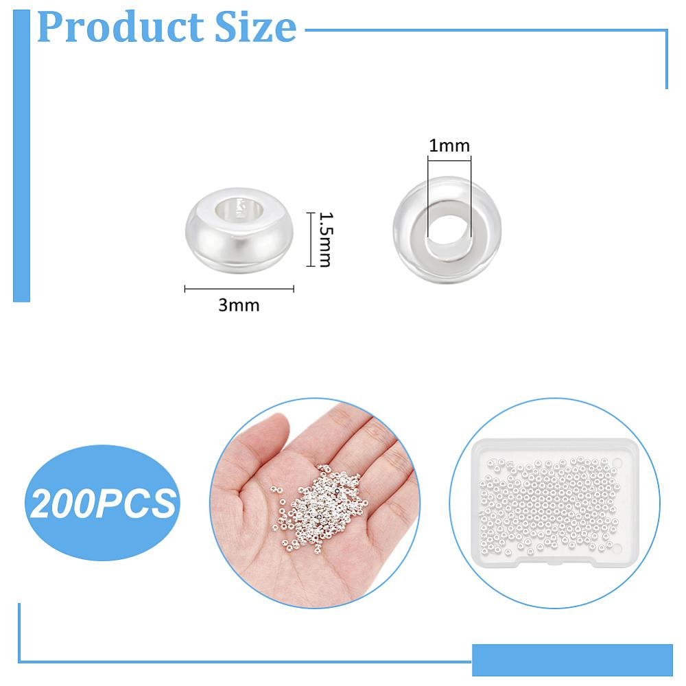 200Pc Rack Plating Brass Spacer Beads, Long-Lasting Plated, Lead Free & Cadmium Free, Rondelle, Silver, 3x1.5mm, Hole: 1mm