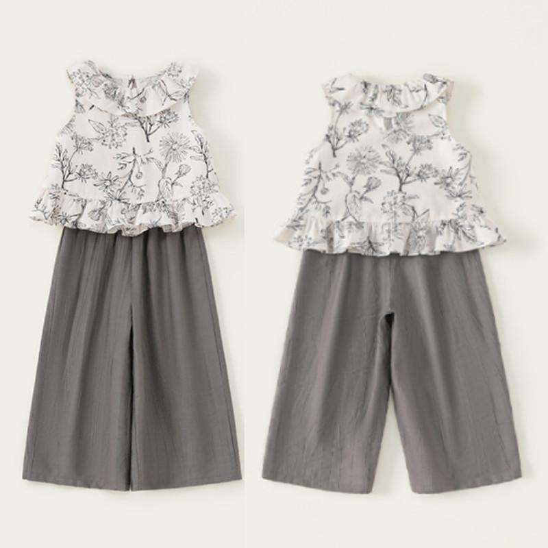 Flower Pattern Sleeveless Top And Palazzo Pants Children Summer Two Piece Set For Kids Age 8 Plus