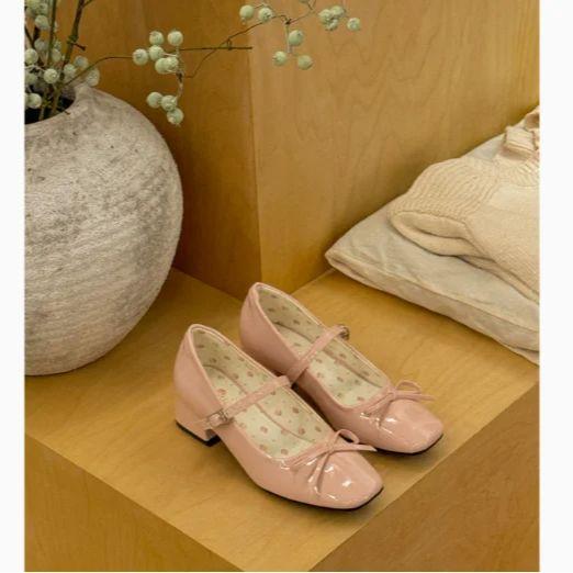 Mary Jane shoes shallow mouth round toe mid heel elegant outdoor simple high heels spring autumn