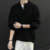 Men's Black Retro Henley Sweater - Lazy Spring/Fall Knit Top