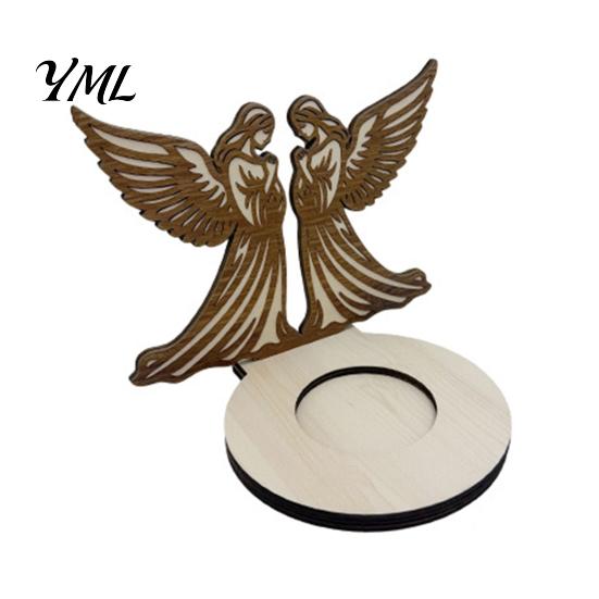 Stable Wooden Base Candle Holder, Praying Angel Tabletop Tealight Stand, Religious Poplar Plywood Ornaments Decorative Candlestick for Mantel, Dining
