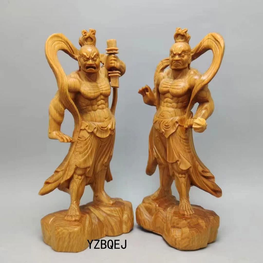Pair of Natural Cliffwood Buddha Statues, Kongorikishi (Diva), 12cm Tall, Guardian Deities