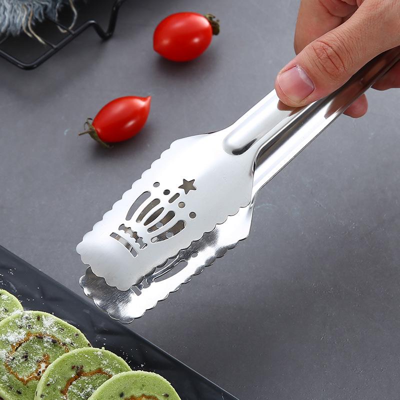 Non-slip Stainless Steel Kitchen Food Clip Crown Hollow Tongs Barbecue Steak Bread Clips Cooking Utensils