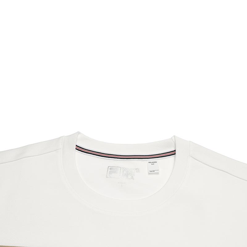FILA Heritage Minimalist Fashion Classic Retro Striped Versatile Comfortable Pullover Crew Neck Long Sleeve T-Shirt Men tops Cloud-White F11M618207FWT