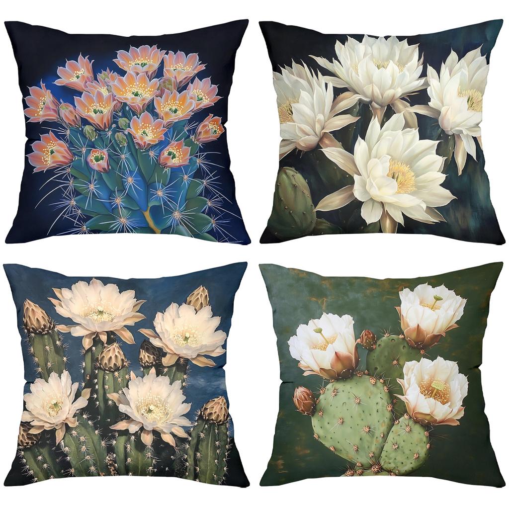 Cactus Flower Printed Throw Pillows for Home Decor Polyester Pillowcase, Sofa Decorative Cushion Cov Headboard Pillow