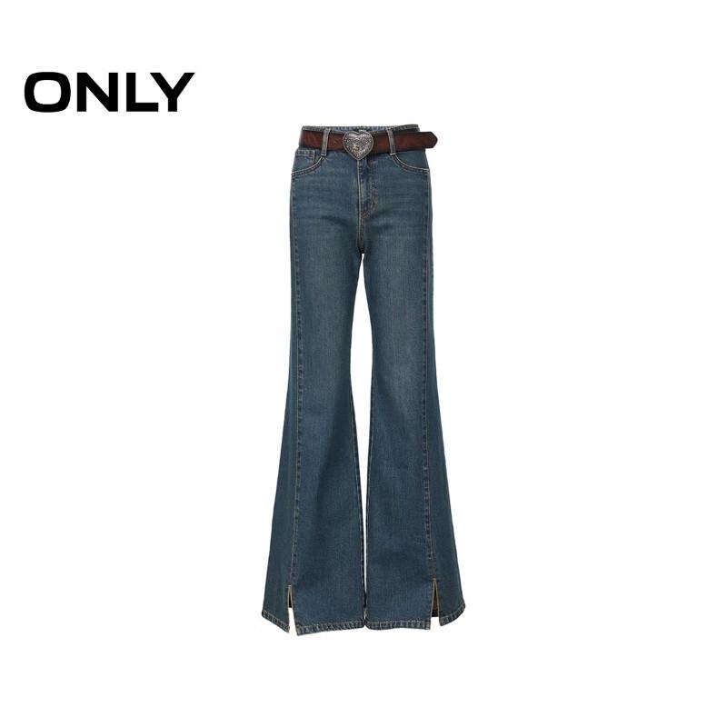ONLY Women's Washed Mid-Rise Slit Flared Denim Jeans