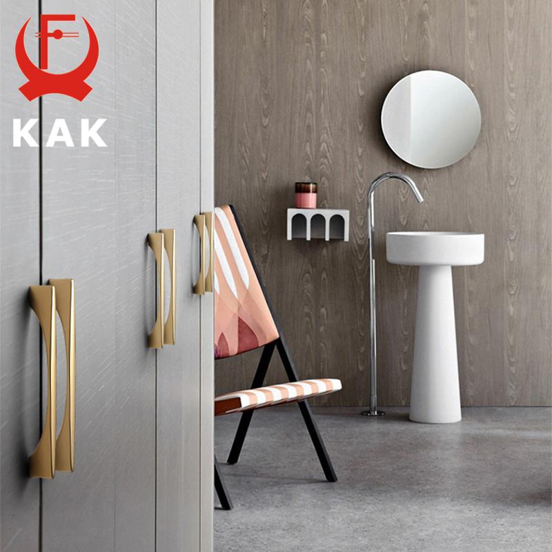 KAK Zinc Alloy Bright Gold Cabinet Pulls Light Luxury Stylish Kitchen Handles for Furniture Drawer Knobs Cabinet Hardware