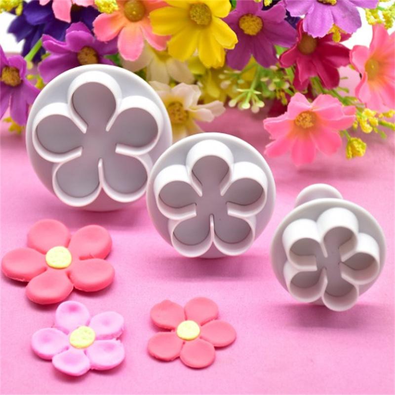 3Pcs Flower Plunger Cookie Cutter Diy Blossom Flower Cake Fondant Cake Mold