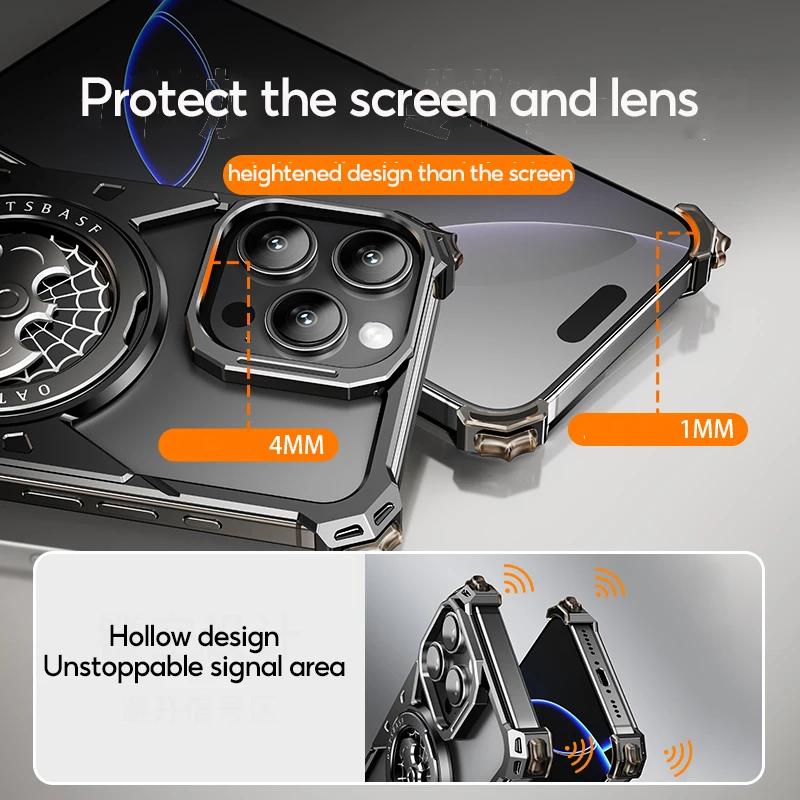Eary for iPhone 16 Pro Max Bat Phone Case for Magsafe 360°Rotation Kickstand Metal Frameless Military Grade Shockproof Cover